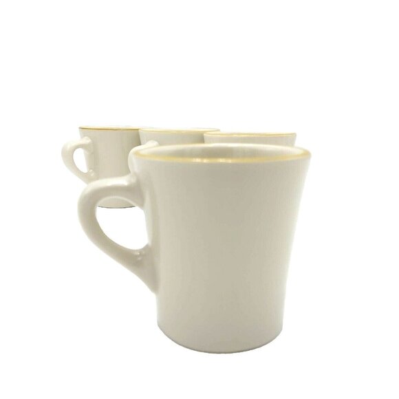 Diner Mugs 1950s Syracuse China of Canada Yellow Trim Heavy Set of 4 Porcelain - Picture 2 of 7